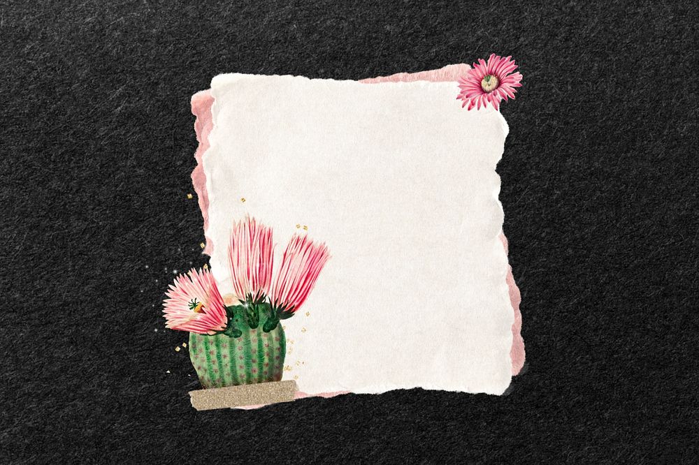 Pink cactus flower, note paper remix, editable design