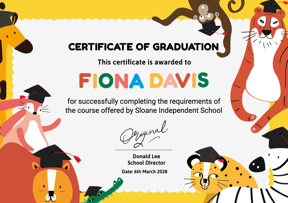 Graduation certificate template, editable design