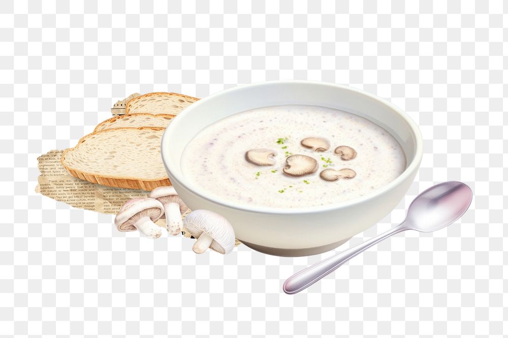 Editable mushroom soup png element, food digital art