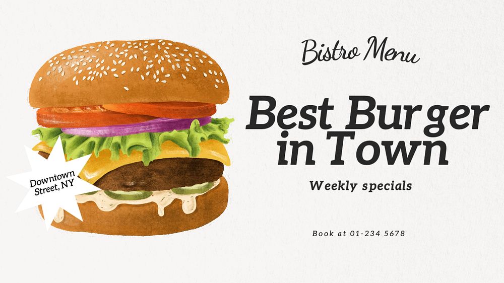 Burger shop Facebook cover template, editable design