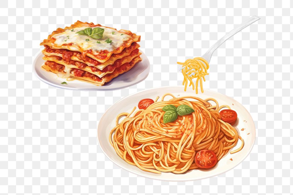 Editable spaghetti & lasagna png element, food digital art