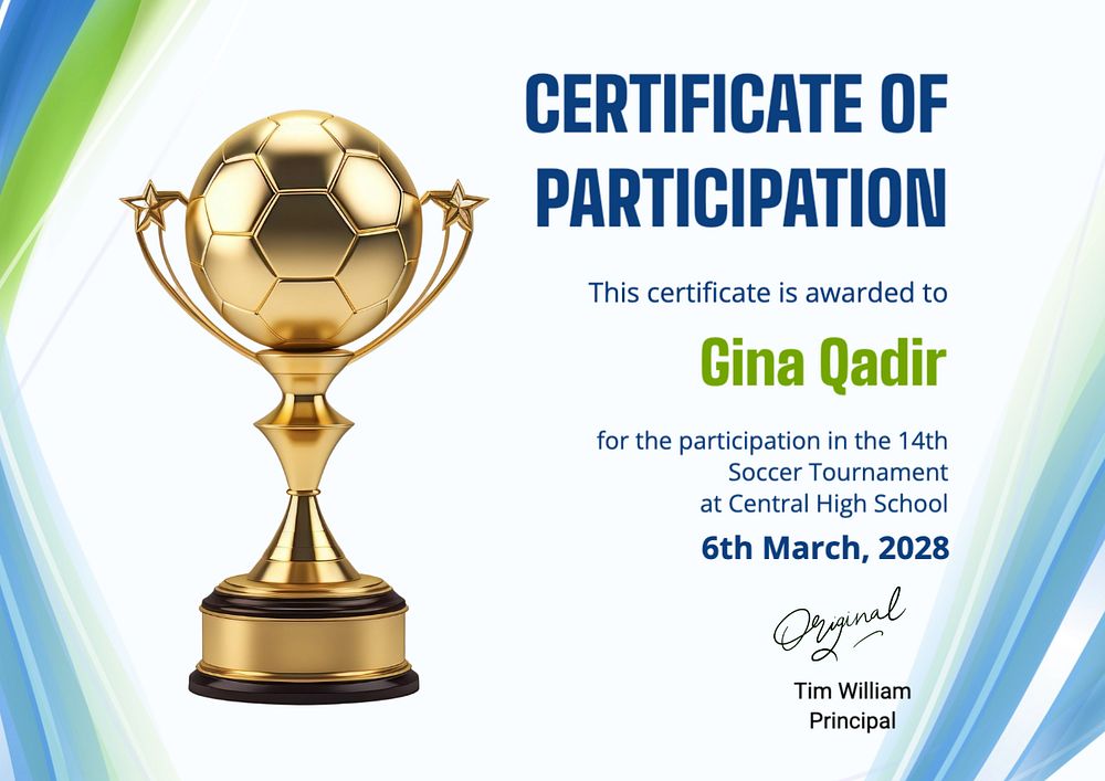 Certificate of participation template, editable design