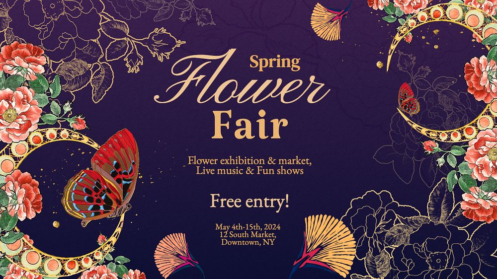 Spring flower fair blog banner template, editable text