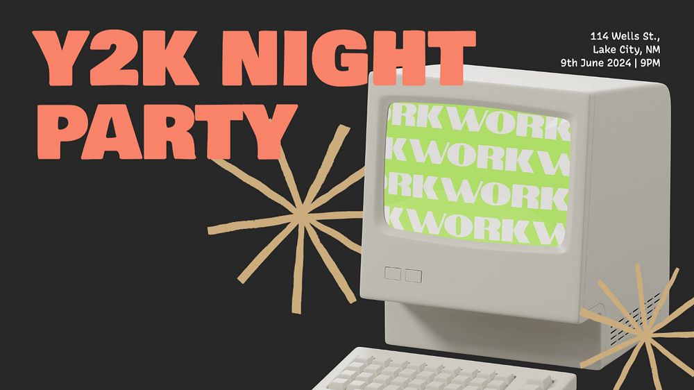 Y2K night party Facebook cover template, editable design