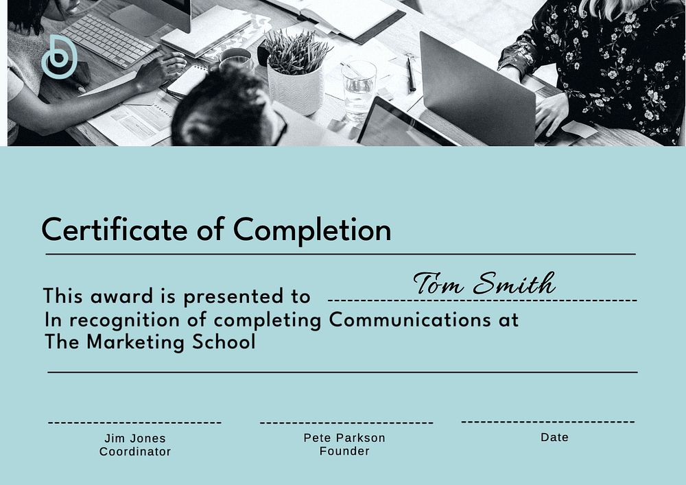 Certificate of completion template, editable design