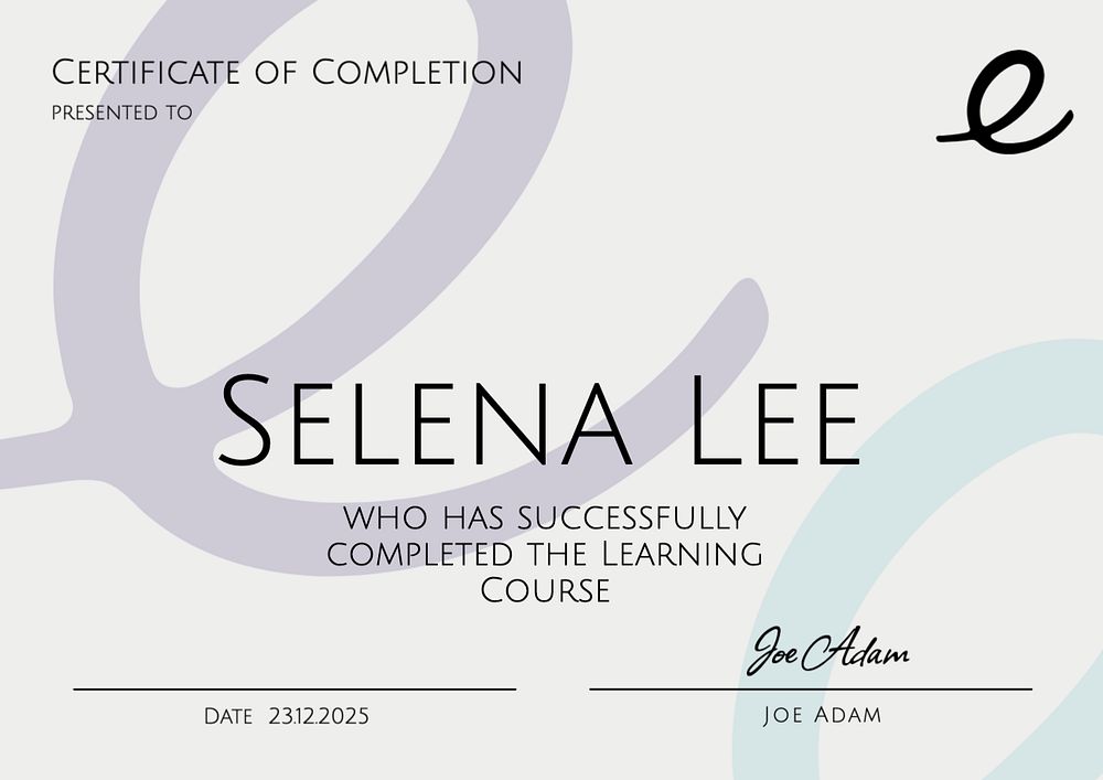 Certificate of completion template, editable design