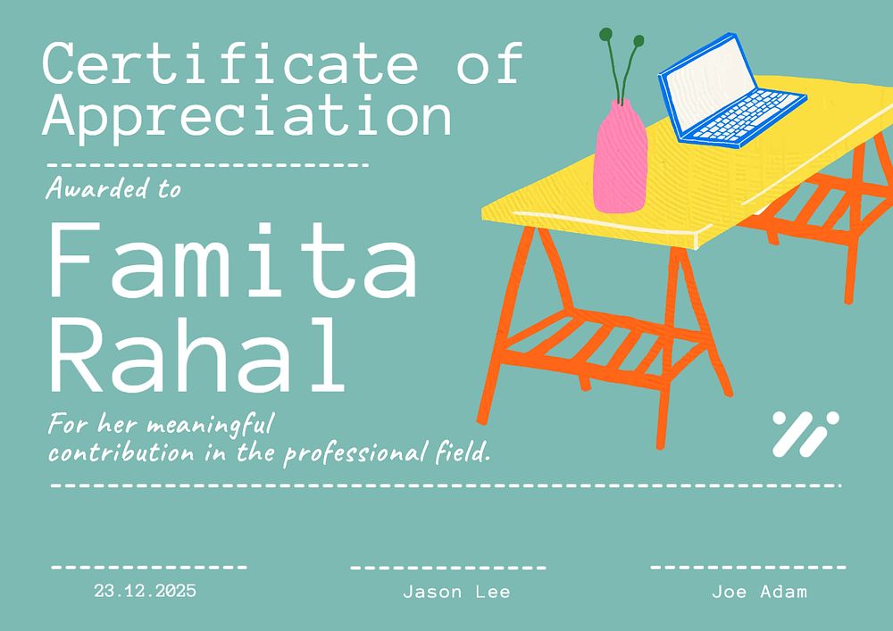 Certificate of appreciation template, editable design