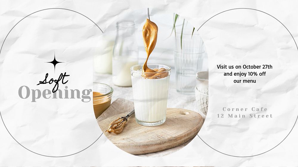 Soft opening  blog banner template, editable text