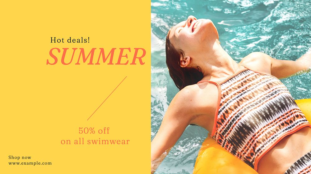 Swimwear sale blog banner template, editable text