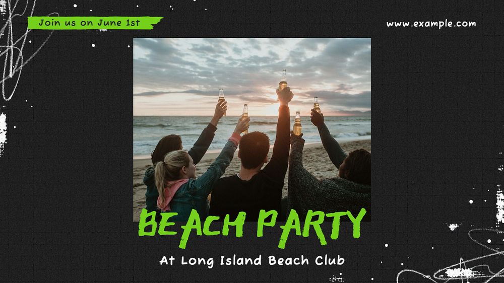 Beach party blog banner template, editable text