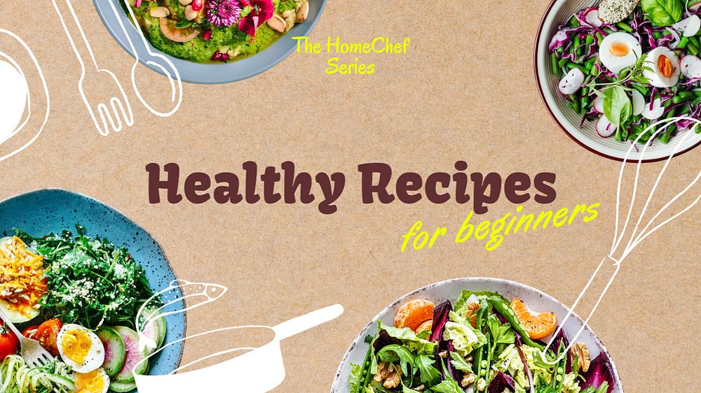 Beginner healthy recipes Youtube cover template, editable design