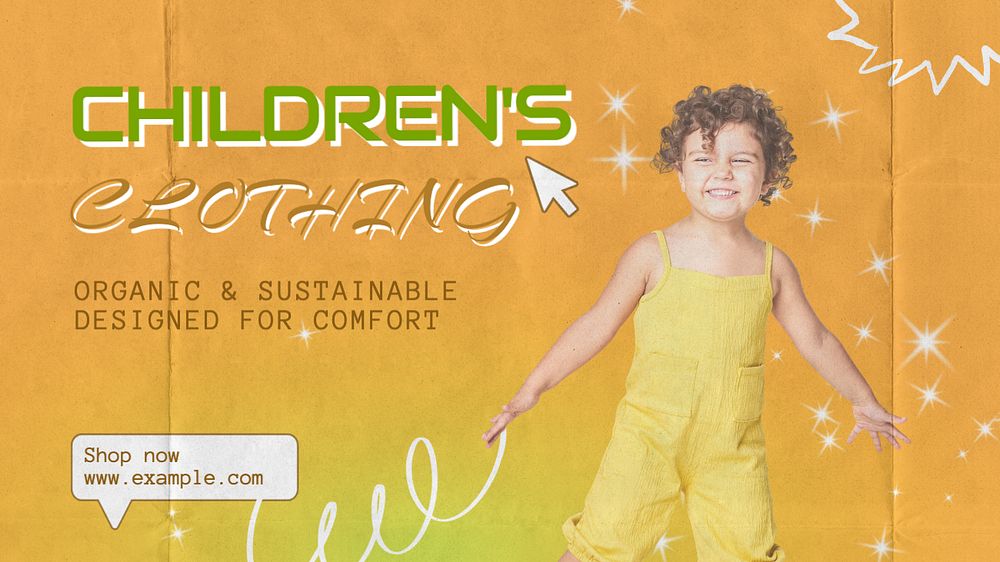 Children's clothing blog banner template, editable text