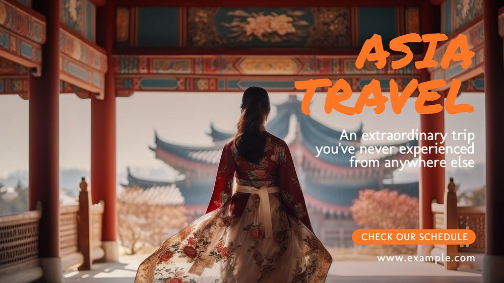 Asia travel agency blog banner template, editable text