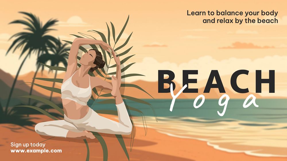 Beach yoga blog banner template, editable text