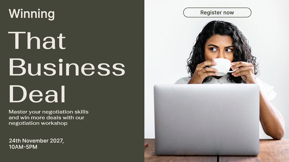 Business negotiation workshop blog banner template, editable text