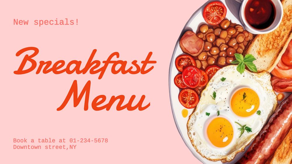 Breakfast menu blog banner template, editable text