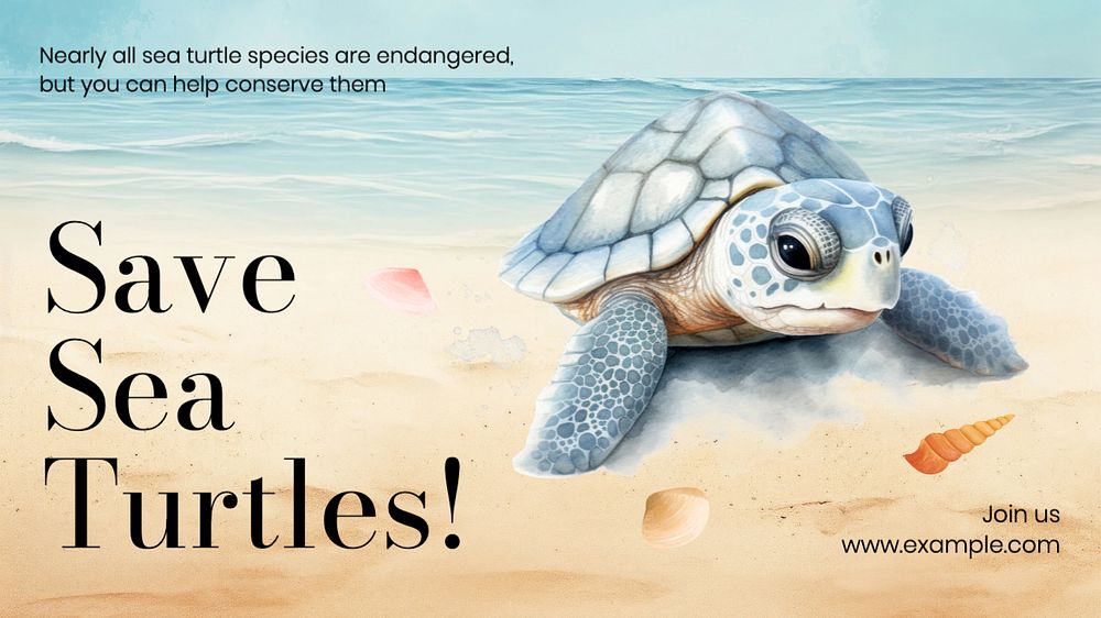 Save sea turtles blog banner template, editable text