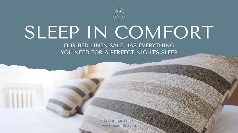 Sleep in comfort blog banner template, editable text