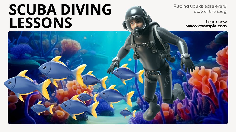 Scuba diving blog banner template, editable text