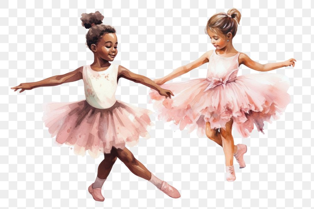 Little ballerina girls dancing png, watercolor illustration, editable remix