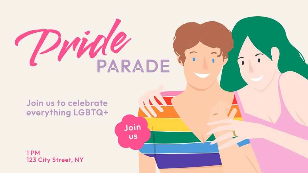 Pride parade blog banner template, editable text