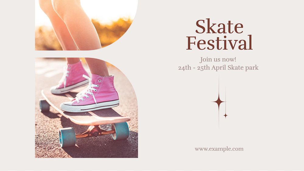 Skate festival blog banner template, editable text