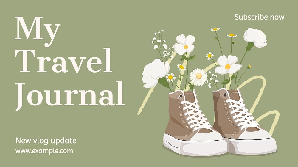 Travel journal blog banner template, editable text