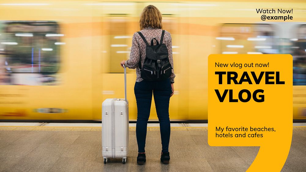 Travel vlog blog banner template, editable text