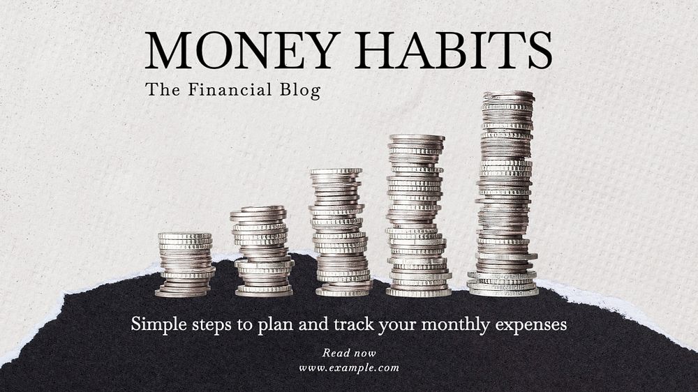 Money habits blog banner template, editable text