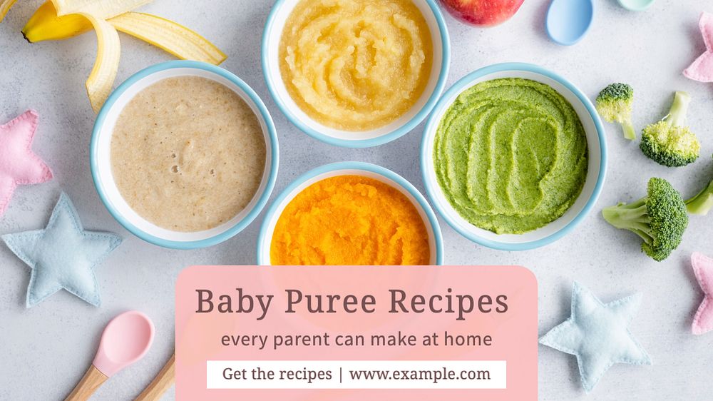 Baby puree blog banner template, editable text