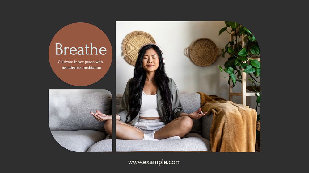 Breathing meditation blog banner template, editable text