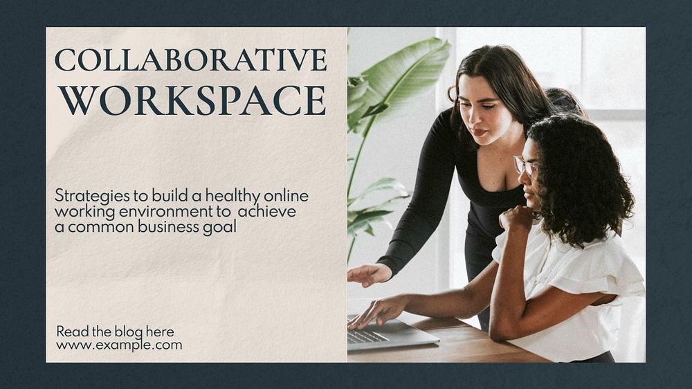 Collaborative workspace blog banner template, editable text