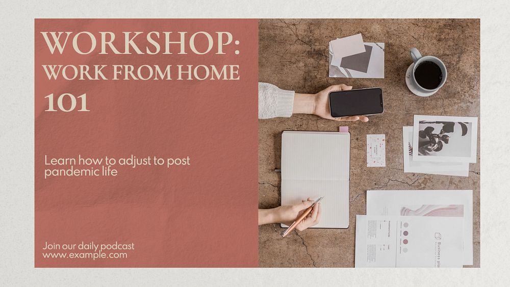 Work from home blog banner template, editable text