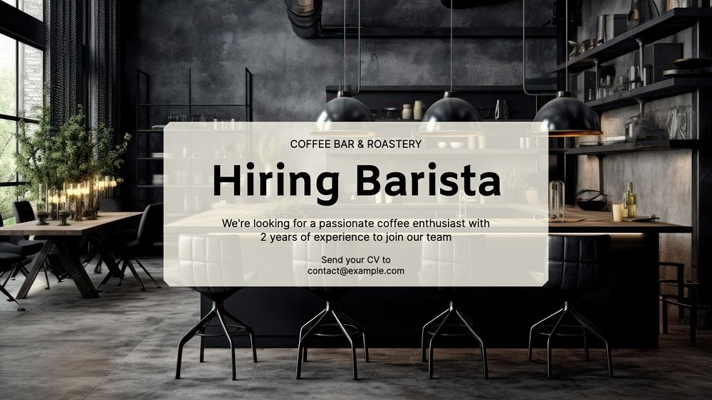 Hiring barista blog banner template, editable text