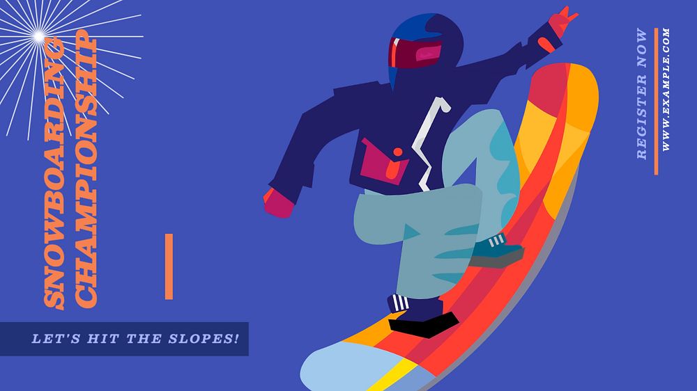 Snowboard tournament blog banner template, editable text