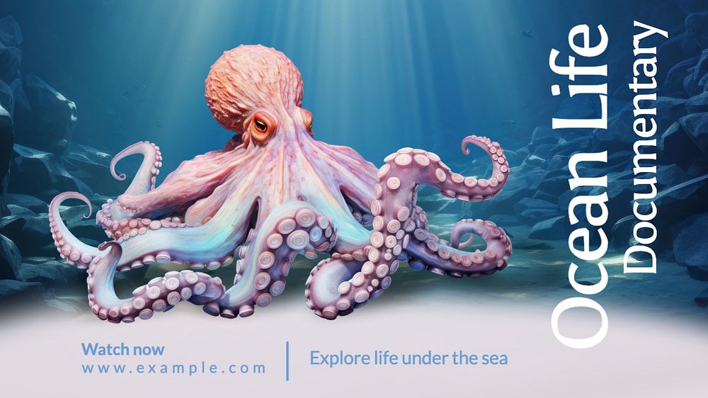 Ocean life documentary blog banner template, editable text