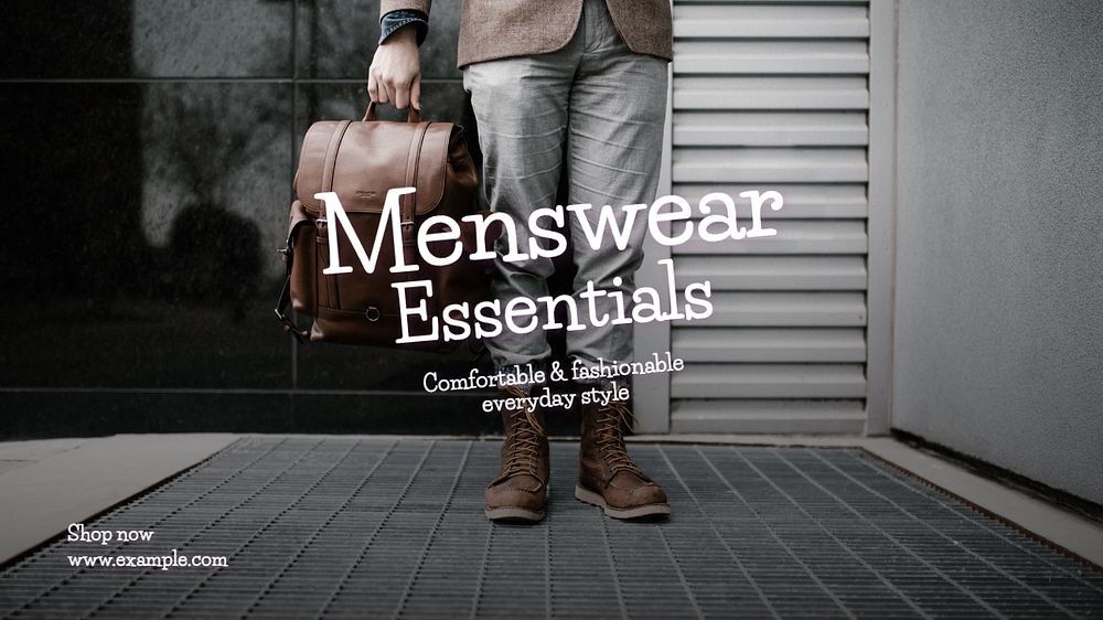 Men's wear essentials blog banner template, editable text