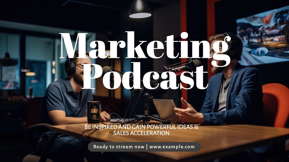 Marketing podcast blog banner template, editable text