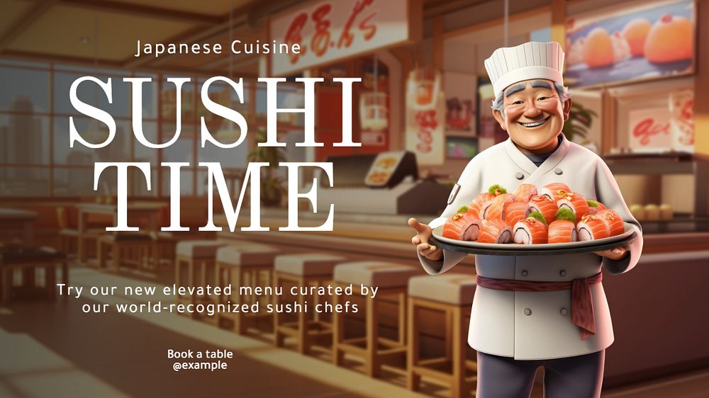 Sushi time blog banner template, editable text