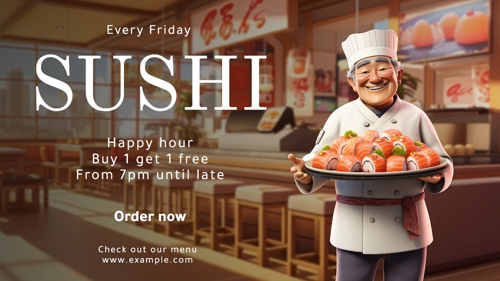 Sushi blog banner template, editable text