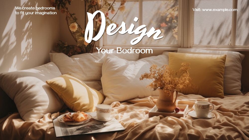 Bedroom design blog banner template, editable text