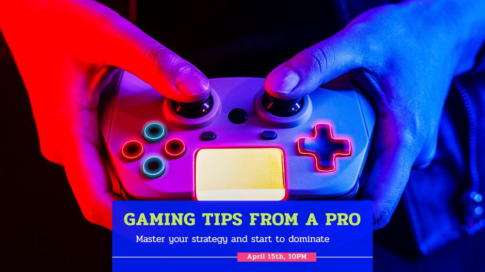 Gaming tips blog banner template, editable text