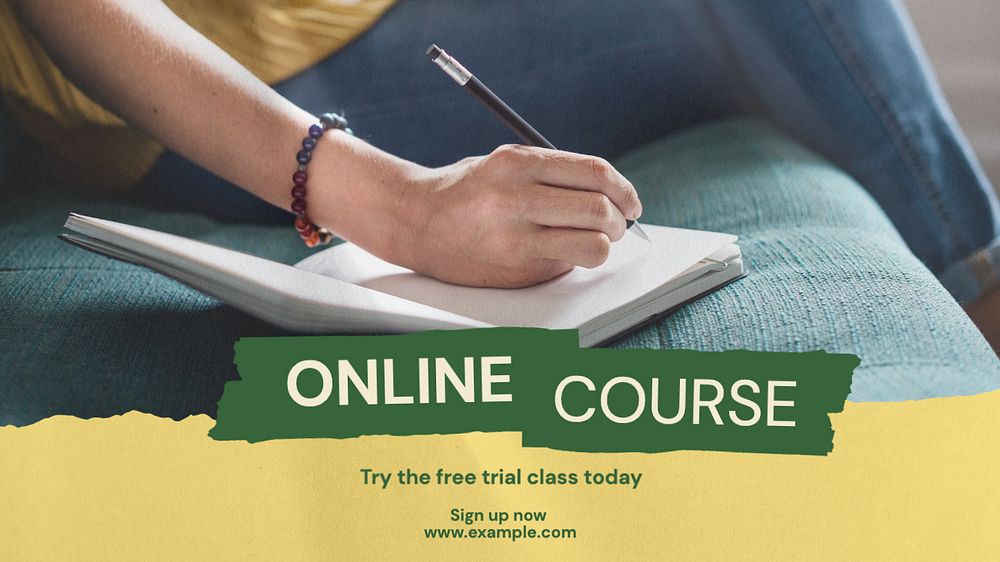 Online course blog banner template, editable text