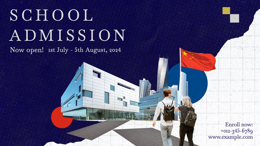 School admission blog banner template, editable text