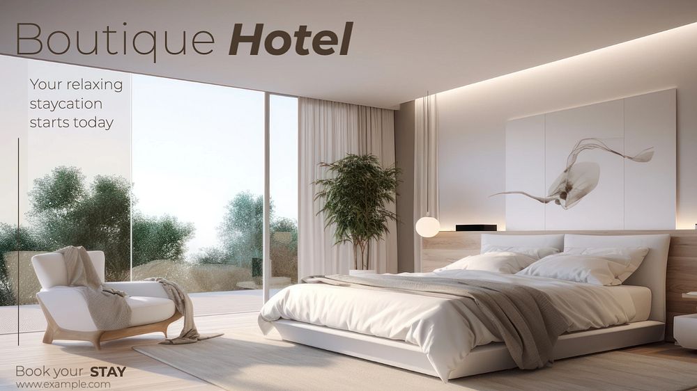 Boutique hotel blog banner template, editable text