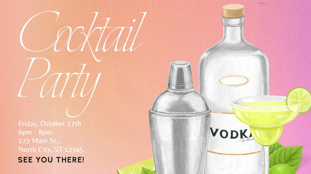 Cocktail party blog banner template, editable text