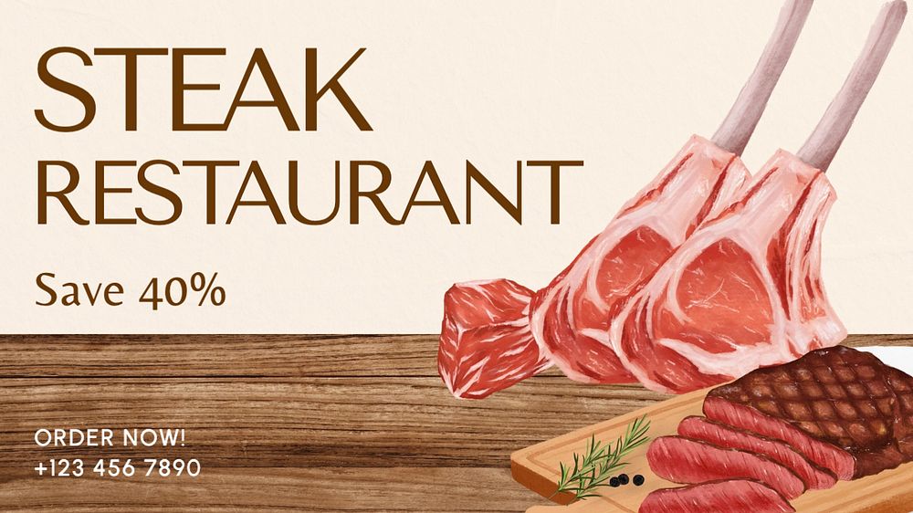 Steak restaurant blog banner template, editable text