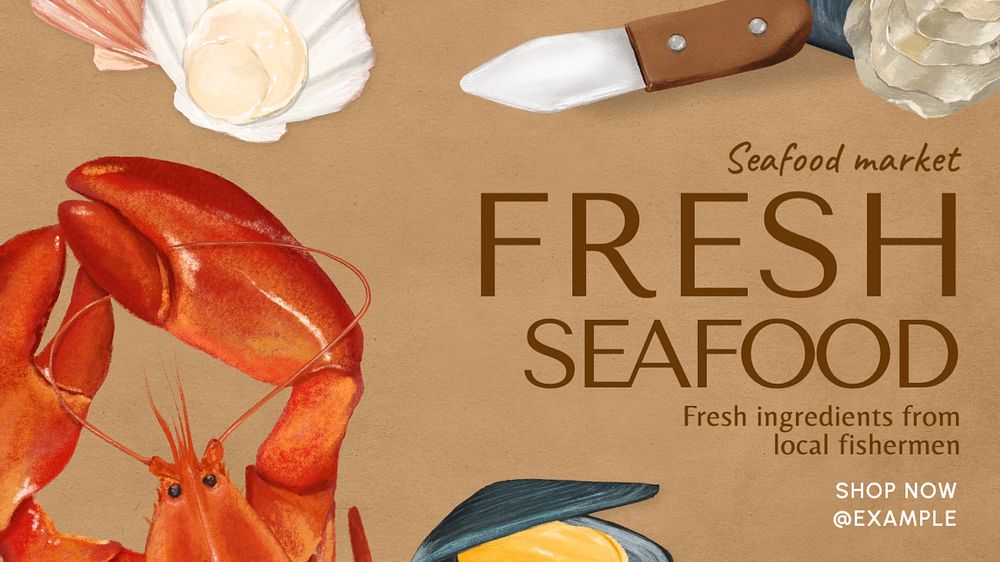 Fresh seafood blog banner template, editable text