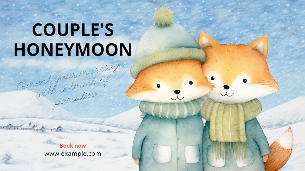 Couple's honeymoon blog banner template, editable text