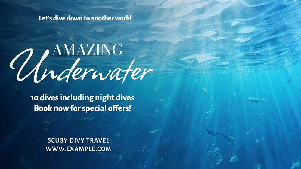 Underwater, diving trip blog banner template, editable text